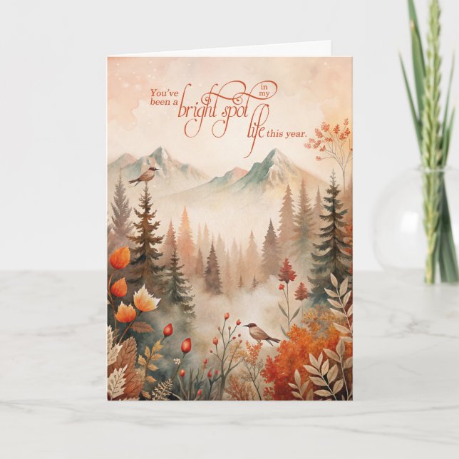 Tarjeta Festiva para amigo sentimental otoño montañas pinos (Anverso)