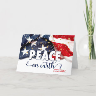 Tarjeta Festiva para Bomberos Paz en la Tierra Bandera Americana