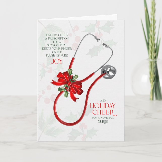 Tarjeta Festiva para la enfermera estetoscopio alegría y felicidad (Anverso)