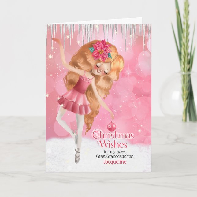 Tarjeta Festiva para la Gran Nieta una Ballerina Rosa Navidades (Anverso)