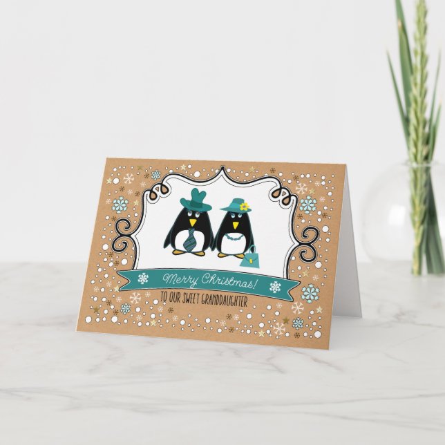 Tarjeta Festiva Para la nieta en los Navidades. Pareja divertida p (Anverso)