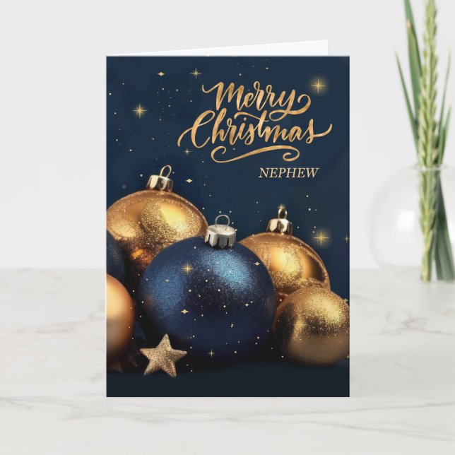 Tarjeta Festiva para los Navidades de los Ornamentos Azules y Oro  (Anverso)