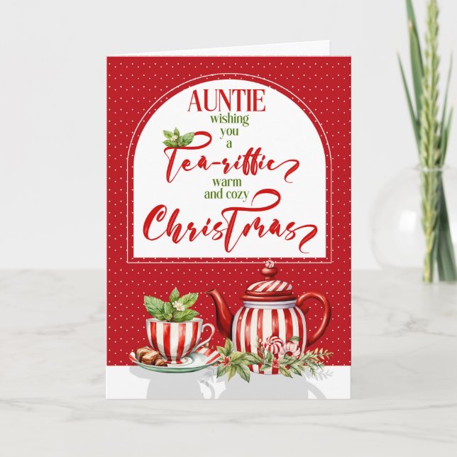 Tarjeta Festiva para los Navidades de té y menta de la tía (Anverso)