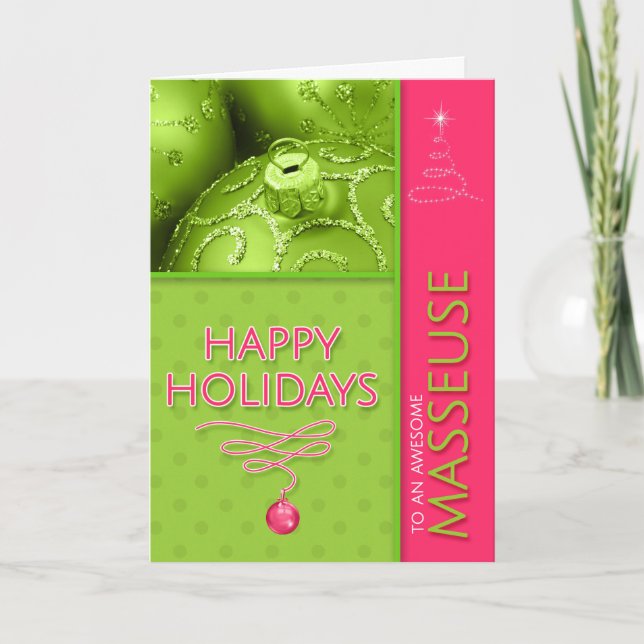 Tarjeta Festiva para los Navidades Masseuse de rosa caliente y ver (Anverso)