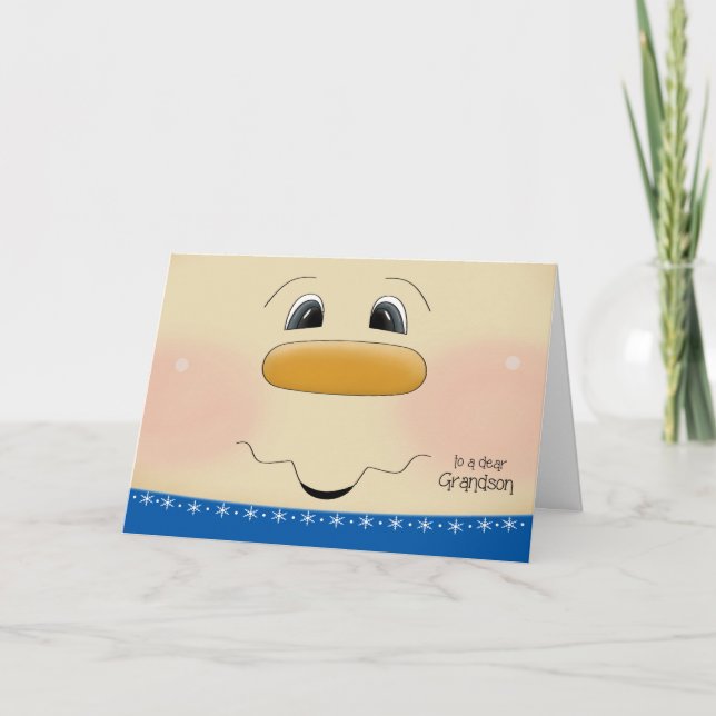 Tarjeta Festiva Para los Navidades nietos Felices Cara de Snowman (Anverso)