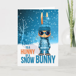 Tarjeta Festiva para los niños Navidades azules y dulces Snowbunny