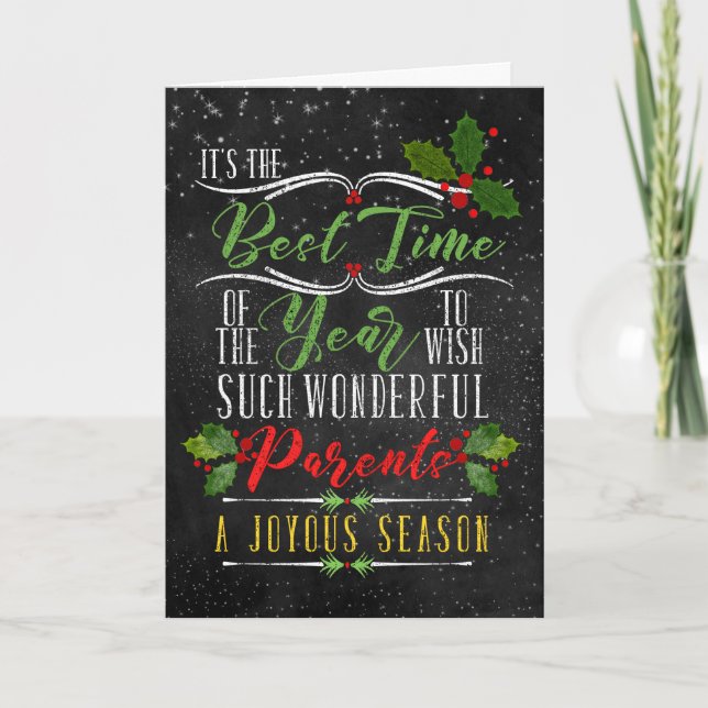 Tarjeta Festiva para los padres mejor momento del año Navidades Ch (Anverso)
