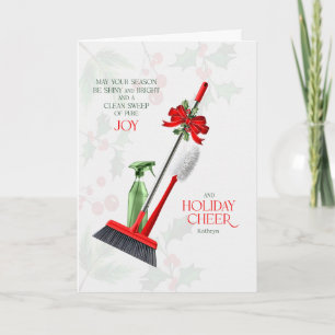 Tarjeta Festiva para Maid Clean Sweep de pura alegría con nombre