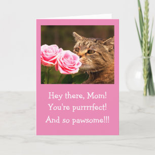Tarjeta Festiva Para Mamá Gato Y Flores Valentine