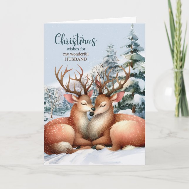 Tarjeta Festiva para marido sobre Navidades de renos románticos (Anverso)