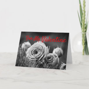 Tarjeta Festiva "Para Mi Valentín" Rosas en Blanco y Negro