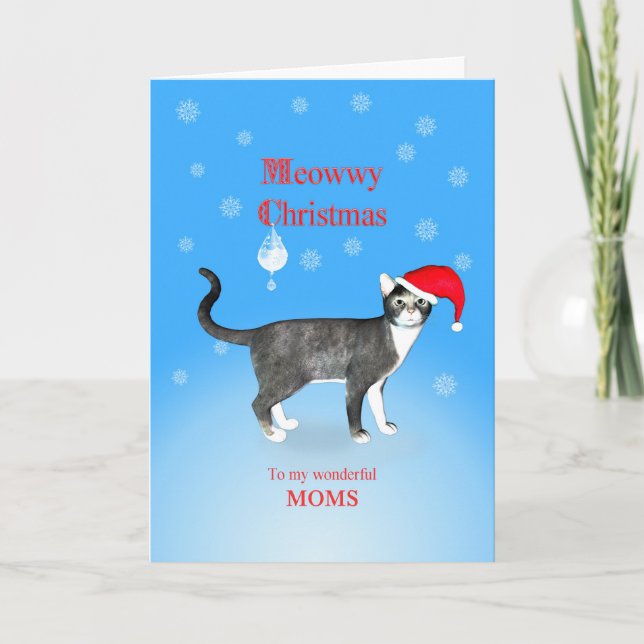 Tarjeta Festiva Para mis mamás, Feliz Nochebuena gata (Anverso)