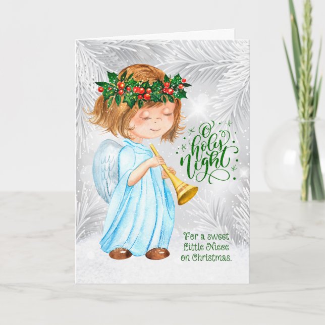 Tarjeta Festiva para Navidades de la sobrina Angel Chica y Pines (Anverso)