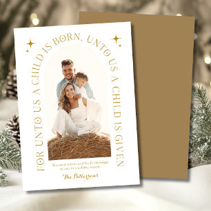 Tarjeta Festiva Para nosotros ha nacido un niño Foto de familia Na