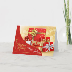 Tarjeta Festiva para regalos de Navidades Rojos y Oro de la sobrin