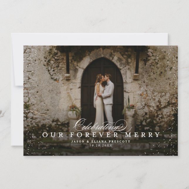 Tarjeta Festiva Para siempre alegre foto horizontal recién casada (Anverso)