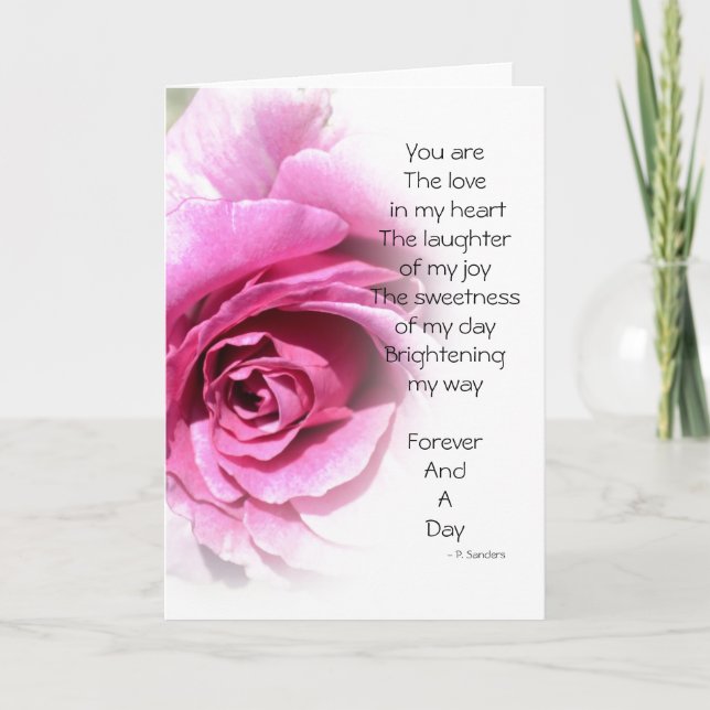 Tarjeta Festiva Para siempre y un poema del día con el rosa (Anverso)