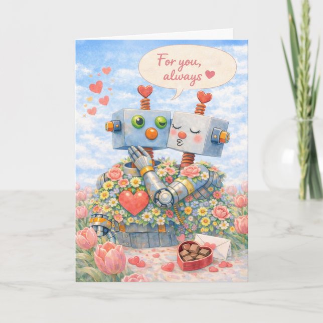 Tarjeta Festiva Para ti, siempre – Amor de Robot (Anverso)