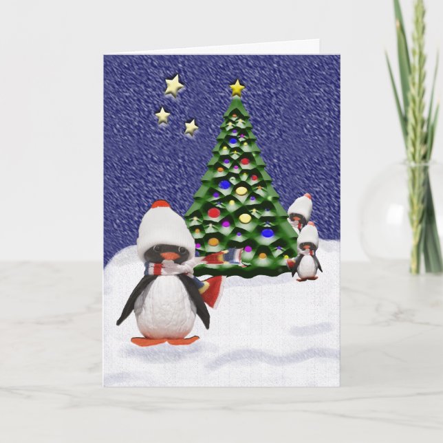 Tarjeta Festiva Paraíso de los Navidades pingüinos (Anverso)