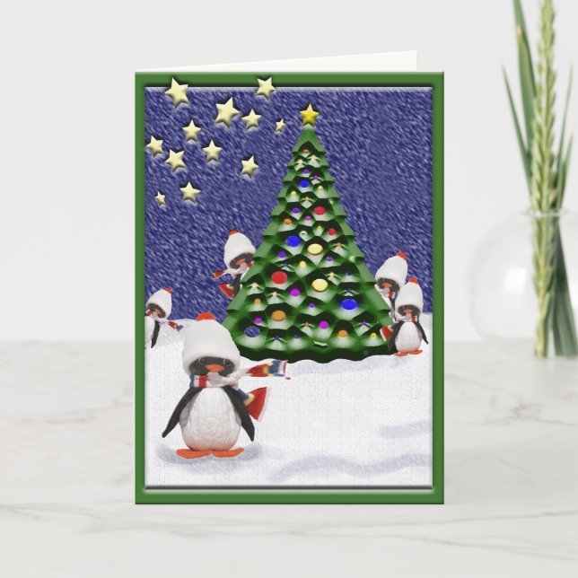 Tarjeta Festiva Paraíso de los Navidades pingüinos (Anverso)