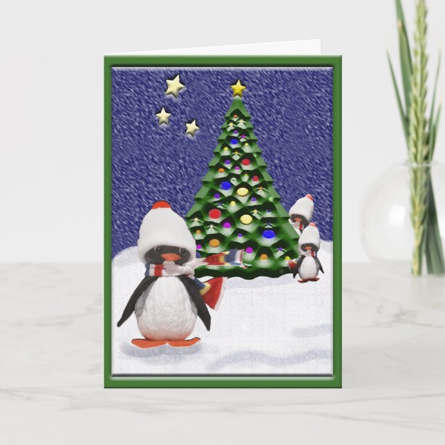 Tarjeta Festiva Paraíso de los Navidades pingüinos (Anverso)