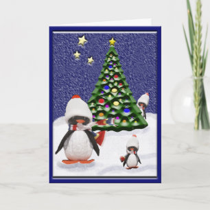 Tarjeta Festiva Paraíso Navideño de Pingüino Lindo Personalizado