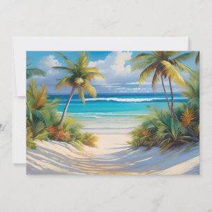 Tarjeta Festiva Paraiso Tropical Colorido Mar y Palmeras