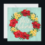 Tarjeta Festiva Paraíso tropical Hawái Madera Wreath<br><div class="desc">¡Mele Kalikimaka es la expresión hawai'ian de Feliz Navidad y felices feriados! Esta pintura digital original del renombrado ilustrador Jeff Fillbach es una explosión de los colores de algunas de las flores más bellas de la naturaleza. Con una gran variedad de flores de plumeria e hibisco combinadas con plátanos tropicales...</div>