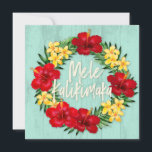 Tarjeta Festiva Paraíso tropical Hawái Madera Wreath<br><div class="desc">¡Mele Kalikimaka es la expresión hawai'ian de Feliz Navidad y felices feriados! Esta pintura digital original del renombrado ilustrador Jeff Fillbach es una explosión de los colores de algunas de las flores más bellas de la naturaleza. Con una gran variedad de flores de plumeria e hibisco combinadas con plátanos tropicales...</div>