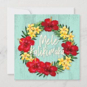 Tarjeta Festiva Paraíso tropical Hawái Madera Wreath
