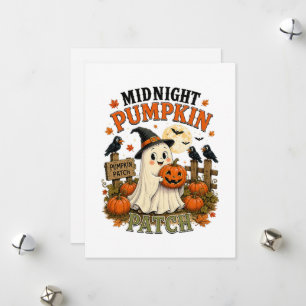 Tarjeta Festiva Parche de Calabaza Fantasma Halloween Medianoche