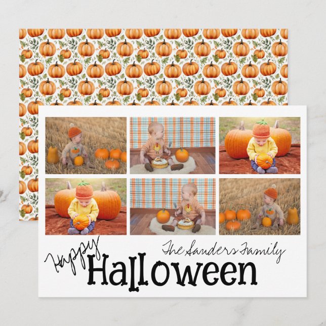 Tarjeta Festiva Parche de calabaza Whimsy (Anverso / Reverso)