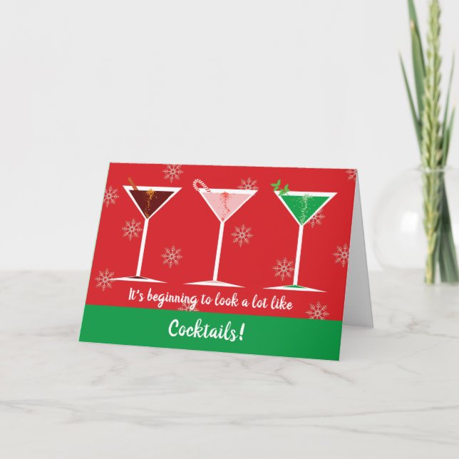 Tarjeta Festiva Parece Que Los Navidades De Cócteles Brindan La Ta (Anverso)
