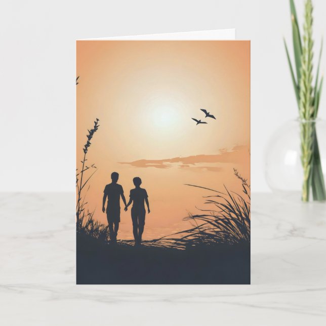 Tarjeta Festiva Pareja de amigos Sunset (Anverso)