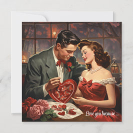 Tarjeta Festiva Pareja de amor anticuado corazones rojos San Valen