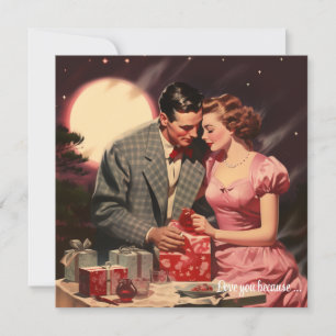 Tarjeta Festiva Pareja de amor vintage corazones rojos San Valentí