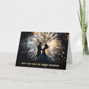 Tarjeta Festiva Pareja de aniversario de Año Nuevo silueta