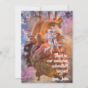 Tarjeta Festiva Pareja de Astronautas de Ciencia Ficción Romántica