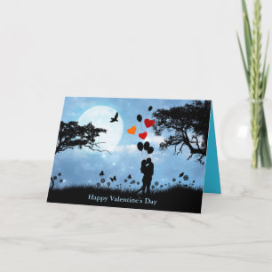 Tarjeta Festiva Pareja de Besos con globos cardíacos Valentine