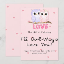 Pareja de búhos lindos día de San Valentín
