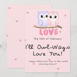Tarjeta Festiva Pareja de búhos lindos día de San Valentín