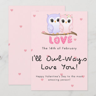 Tarjeta Festiva Pareja de búhos lindos día de San Valentín