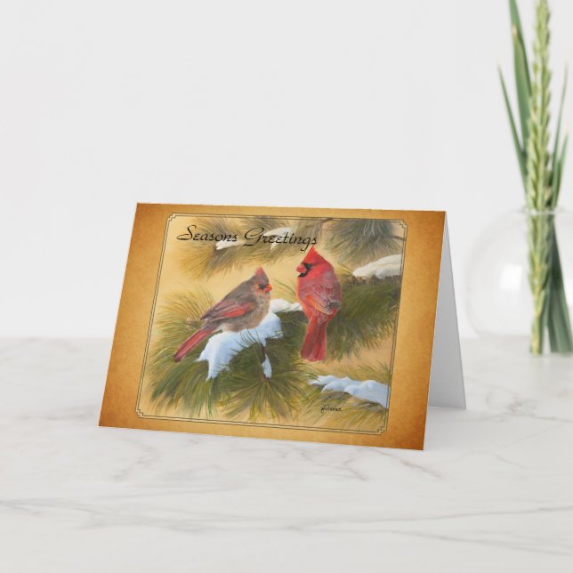 Tarjeta Festiva Pareja de cardenales (Anverso)
