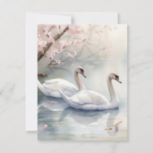 Tarjeta Festiva Pareja de cisne acuarela