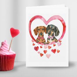 Tarjeta Festiva Pareja de Dachshund Acuarela Personalizada amor li