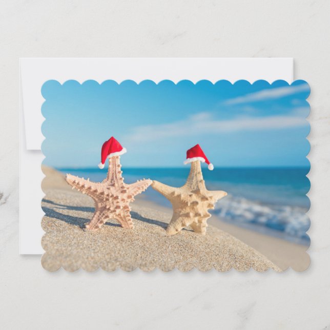 Tarjeta Festiva Pareja De Estrellas De Mar En Santa Sombreros Cami (Anverso)