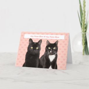 Tarjeta Festiva Pareja De Gato Cutáneo Feliz Aniversario Con Nombr