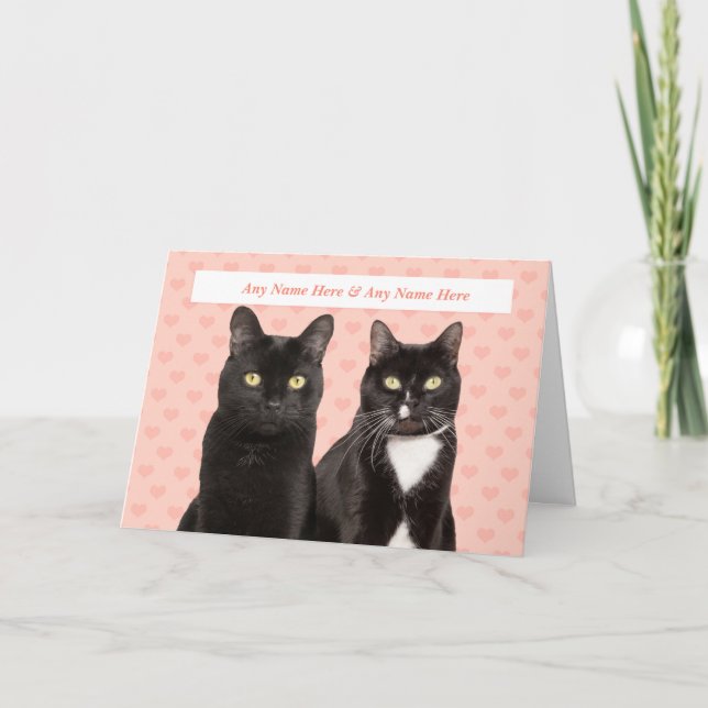 Tarjeta Festiva Pareja De Gato Cutáneo Feliz Aniversario Con Nombr (Anverso)