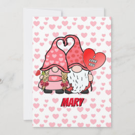 Tarjeta Festiva Pareja De Gnome Con Nombre Personalizado En La Par