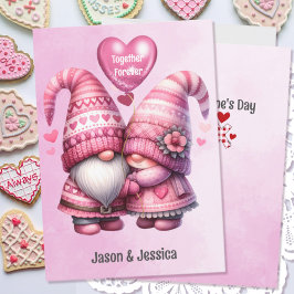 Tarjeta Festiva Pareja de Gnomos Rosados en Día de San Valentín